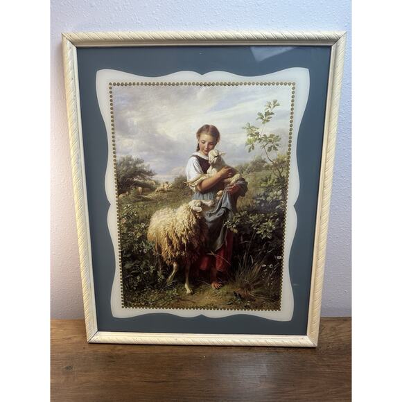 The Shepherdess by Johann Baptist Hofner on Canvas 21 x 17 Framed SIGNED
